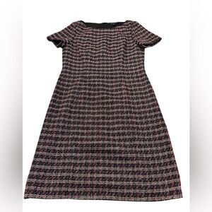 Brooks Brothers Black Red White Tweed Short Sleeve A-Line Dress Size 12